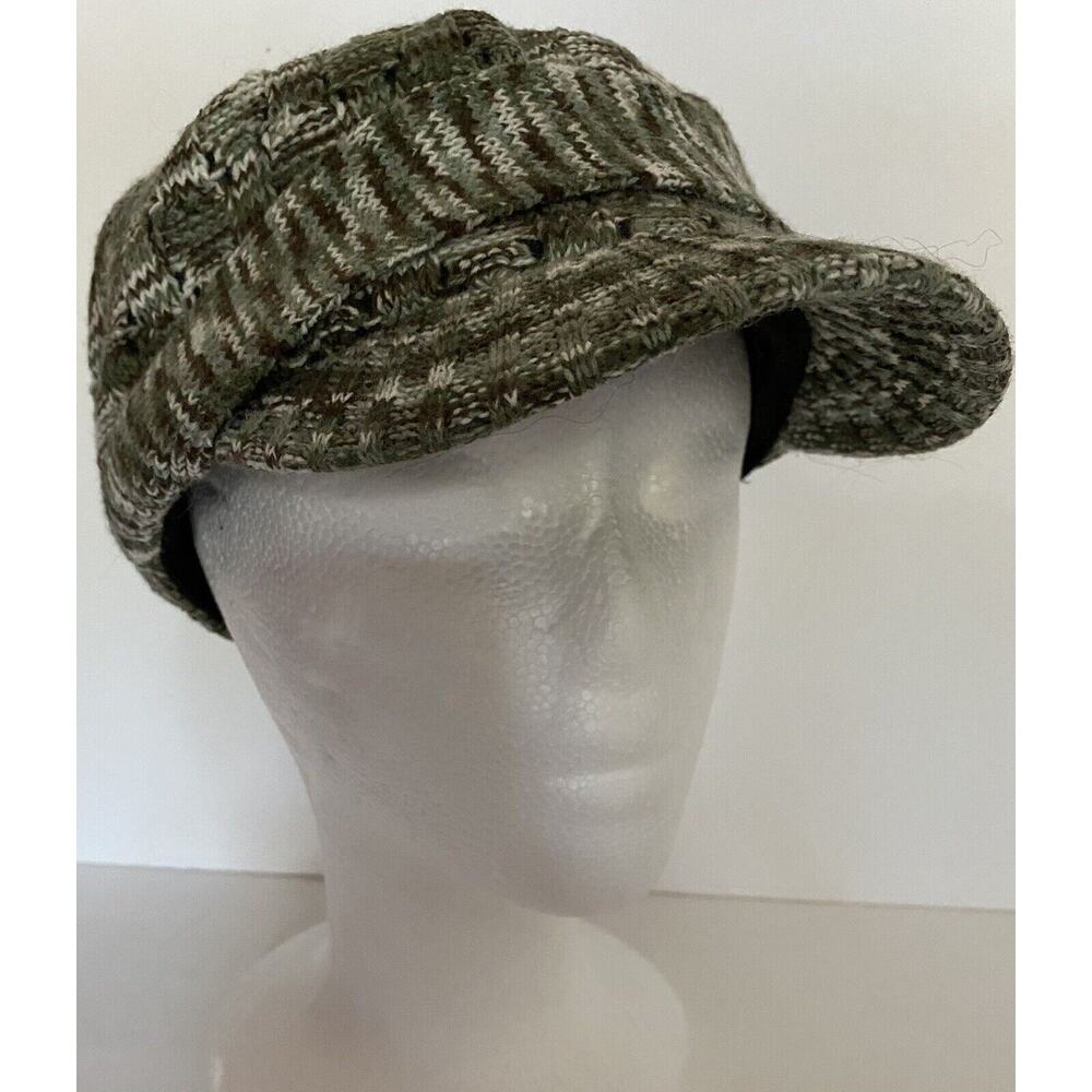 Vtg Scala Pronto Wms Grn Blk Knit Y2K Lined Cabbie Newsboy Elas Back Buckle Acc